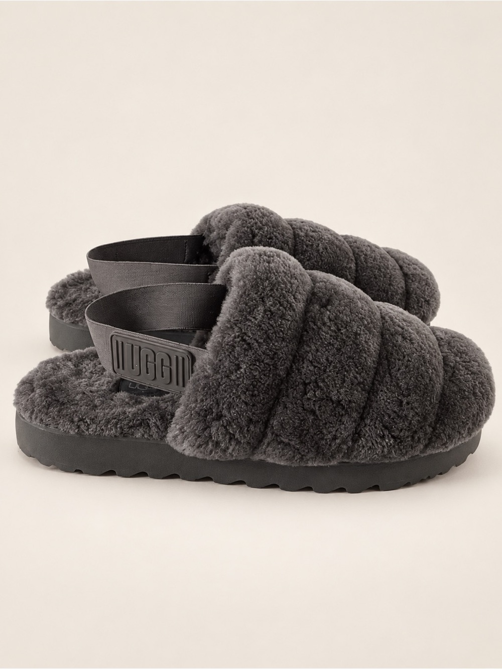 UGG Super Fluff Charcoal Sheepskin Slingback Slippers